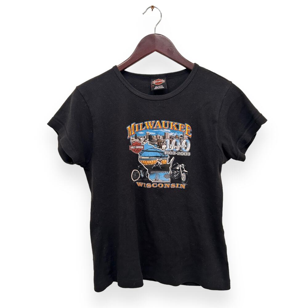 Vintage Harley-Davidson Babydoll Tee Milwaukee Skyline XL